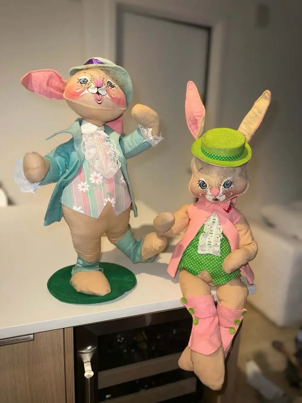 Vintage 1987 Annalee Mobilitee Dolls 20-inch Easter Bunny Boy and Girl Set